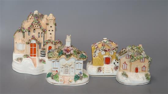 Four 19th century Staffordshire pottery pastille burners